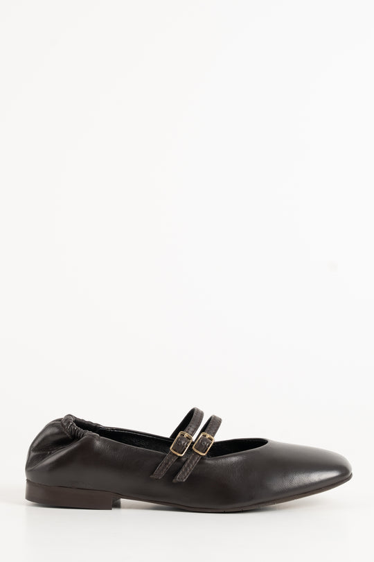 Mary Jane Flat Giana | Chocolate Brown Nappa Leather
