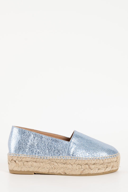 Platform Espadrille Badalona | Blue Metallic Leather