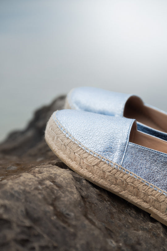Platform Espadrille Badalona | Blue Metallic Leather