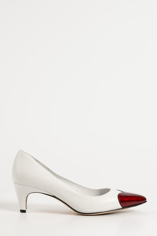 Pointy Pump Heart | Pearl White Nappa Leather & Romantic Red