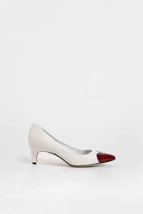 Pointy Pump Heart | Pearl White Nappa Leather & Romantic Red