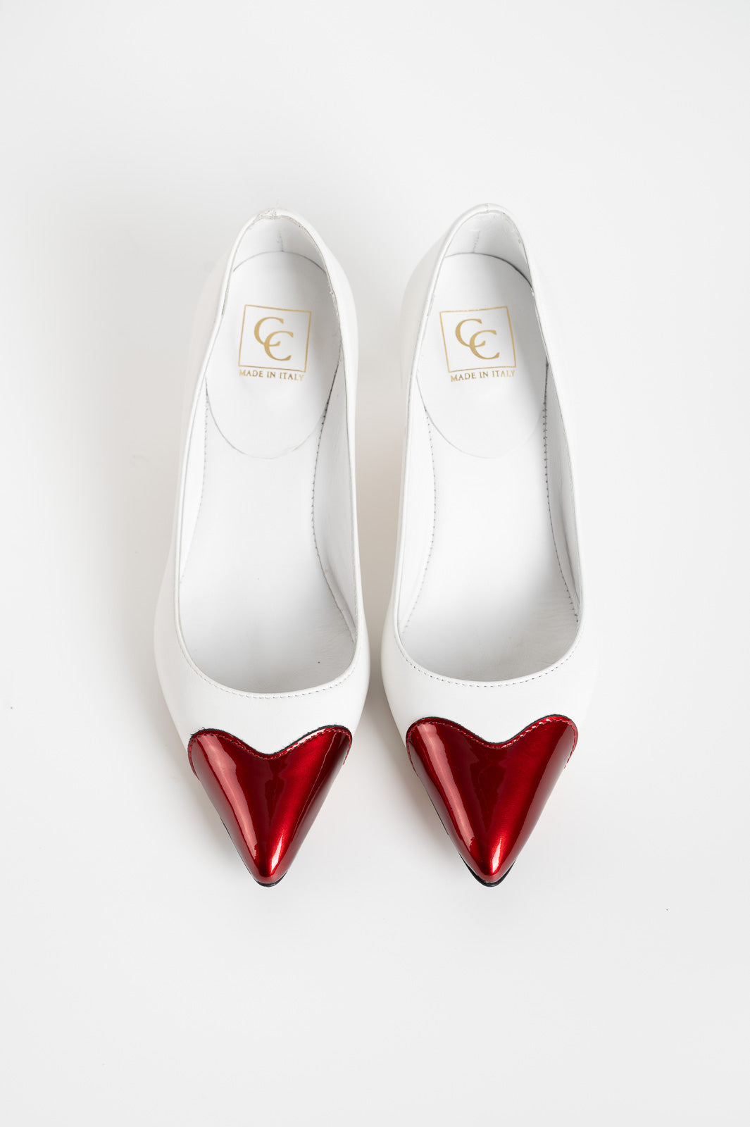 Pointy Pump Heart | Pearl White Nappa Leather & Romantic Red