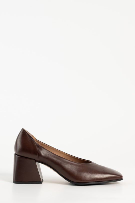 Square Pump Ally | Chocolate Brown Nappa Leather