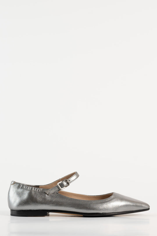 Mary Jane Flat Ingrid | Silver Nappa Leather