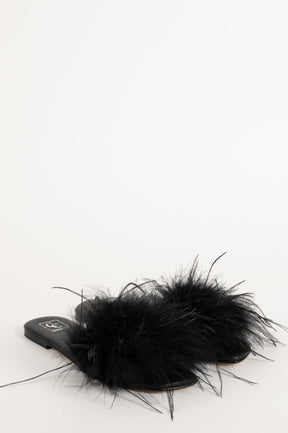 Sandal Louise 084 | Black Leather & Feathers