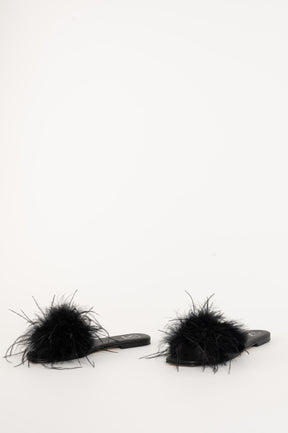 Sandal Louise 084 | Black Leather & Feathers