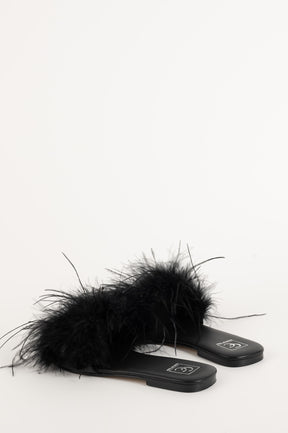 Sandal Louise 084 | Black Leather & Feathers