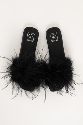 Sandal Louise 084 | Black Leather & Feathers