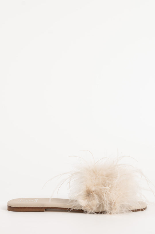 Feather Sandal Louise | Pearl White Nappa Leather & Ostrich Feathers