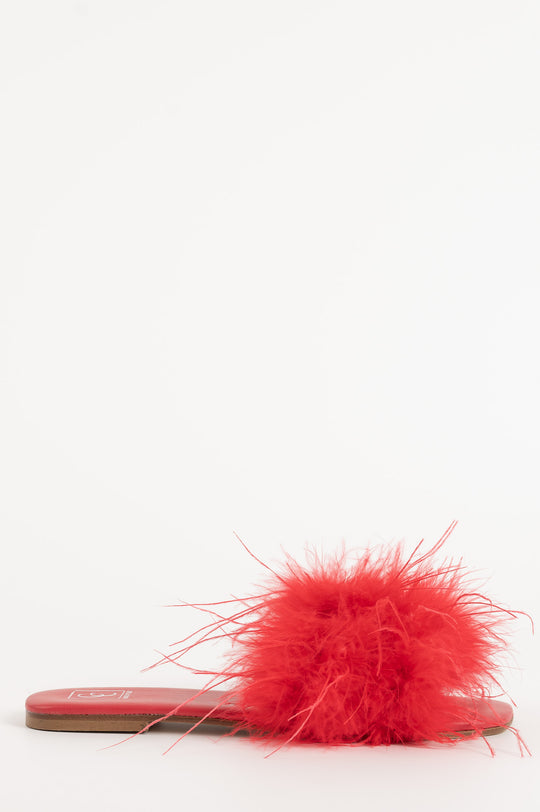 Feather Sandal Louise | Red Nappa Leather & Feathers