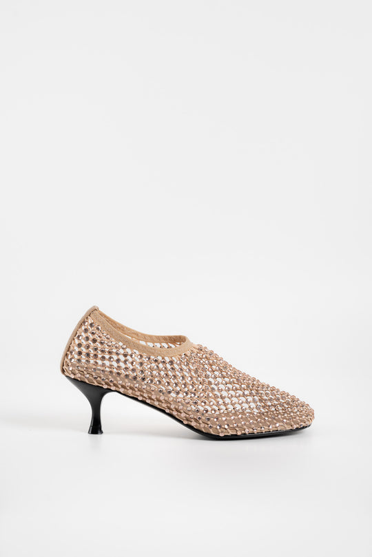 Squared Pump Jewels | Sand Crystal-Embellished Mesh