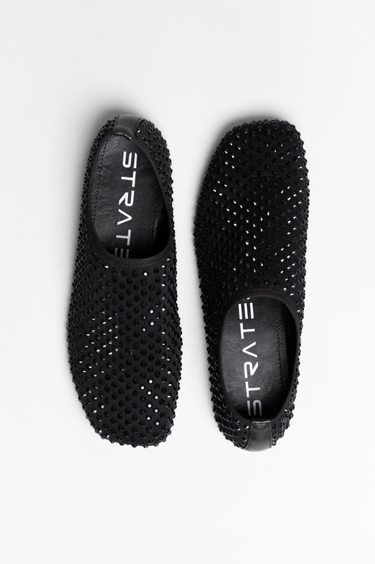 Moccasin Flat Lady | Elegant Black Stretch Nylon