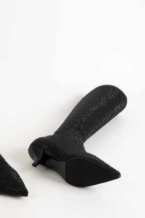 Embellished Knee-high Boot | Black Stretch Nylon