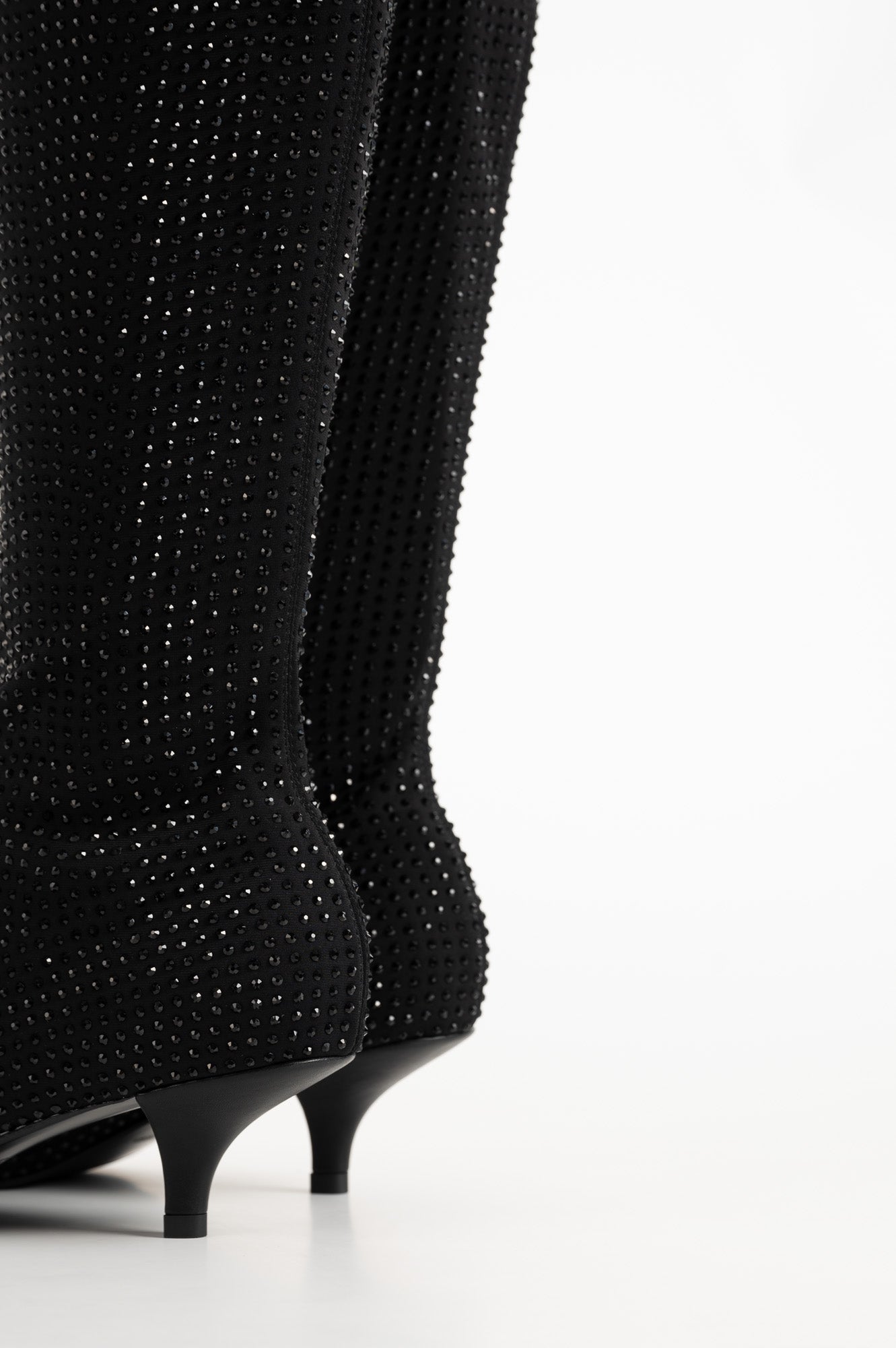 Embellished Knee-high Boot | Black Stretch Nylon
