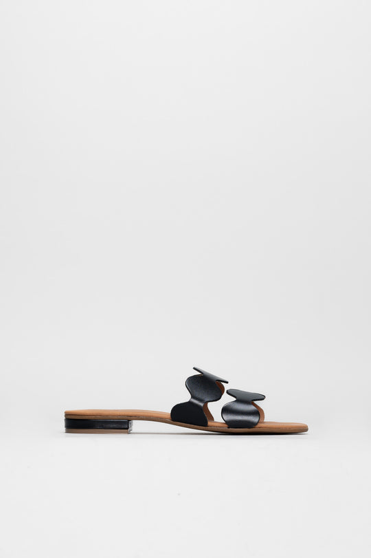 Flat Sandal Wave | Black Calf Leather