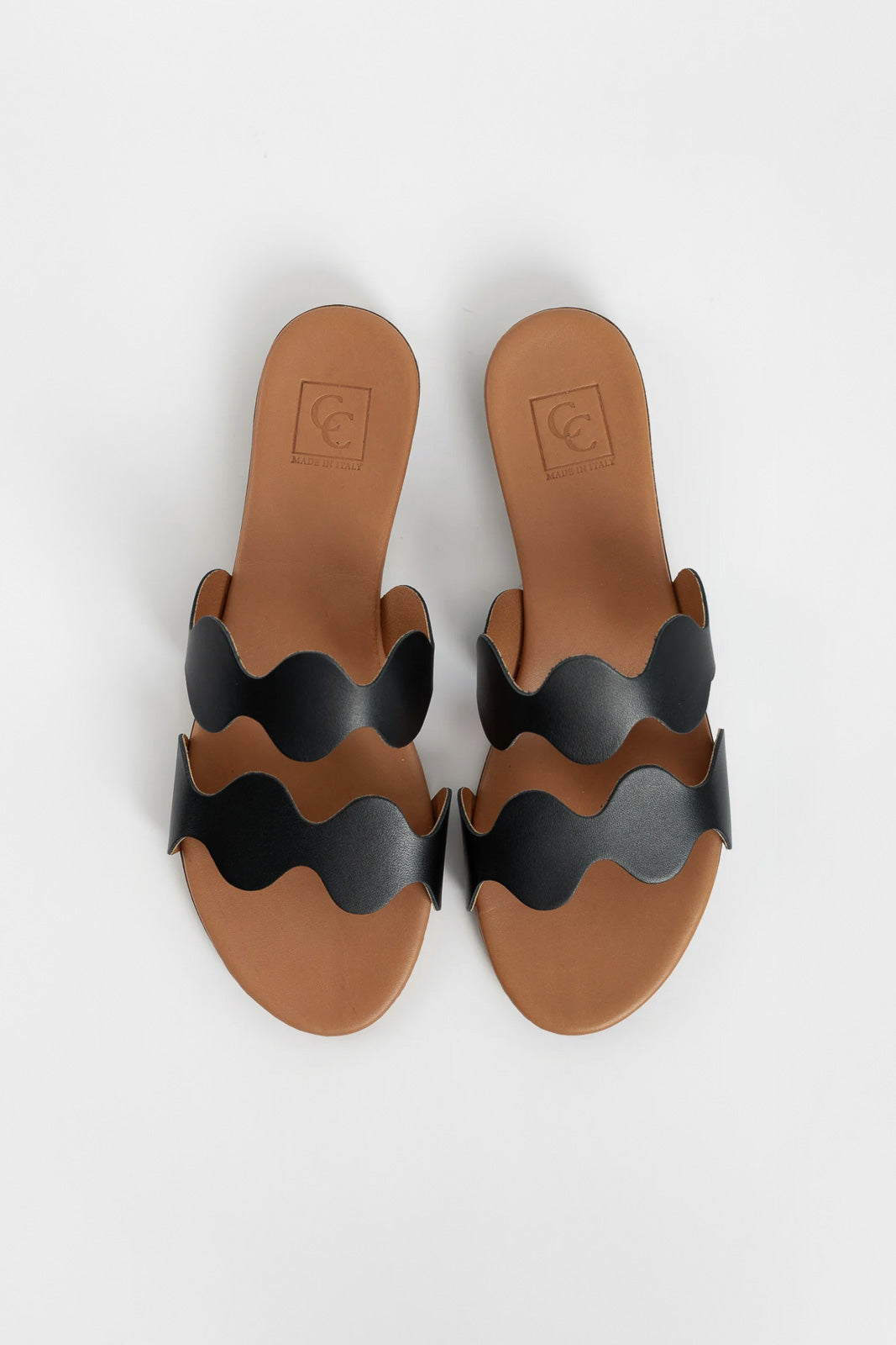 Flat Sandal Wave | Black Calf Leather