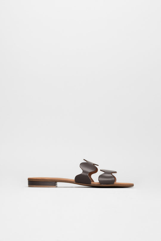 Flat Sandal Wave | Dark Brown Calf Leather