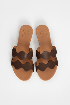 Flat Sandal Wave | Dark Brown Calf Leather