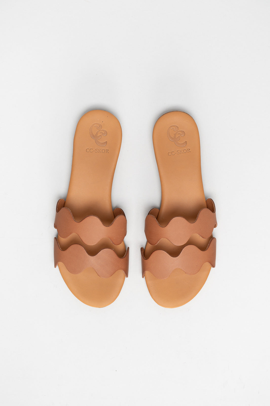 Flat Sandal Wave | Light Brown Calf Leather