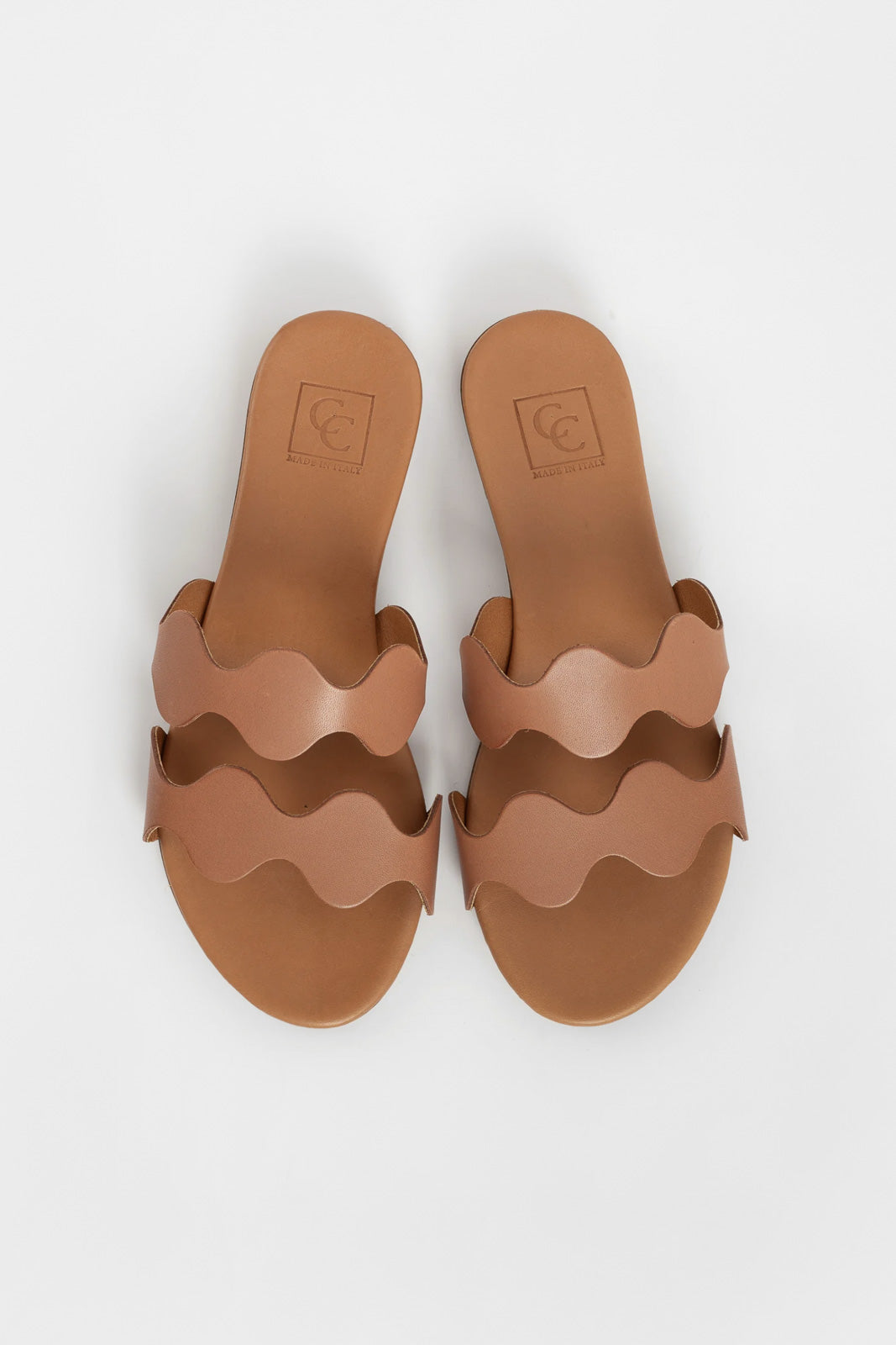 Flat Sandal Wave | Light Brown Calf Leather