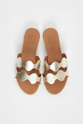 Flat Sandal Wave | Shiny Platino Calf Leather