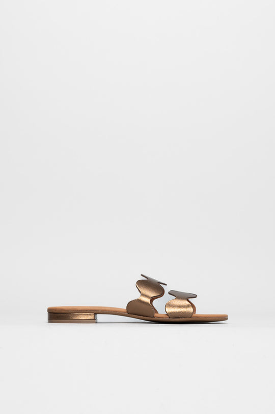 Flat Sandal Wave | Bronze Metallic Leather