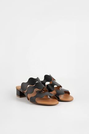 Heeled Sandal Wave | Black Calf Leather