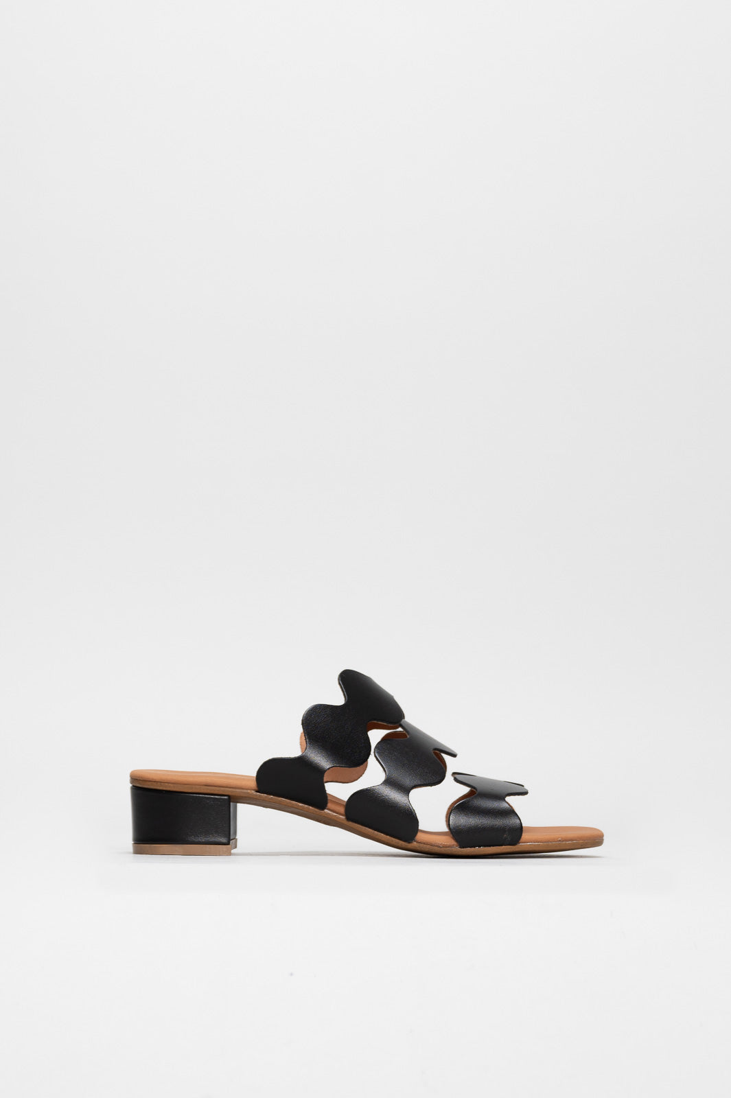 Heeled Sandal Wave | Black Calf Leather