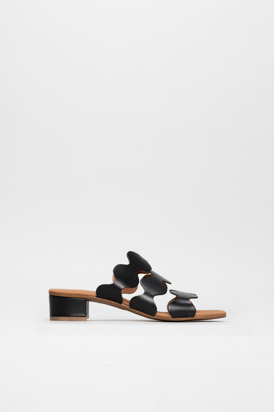Heeled Sandal Wave | Black Calf Leather