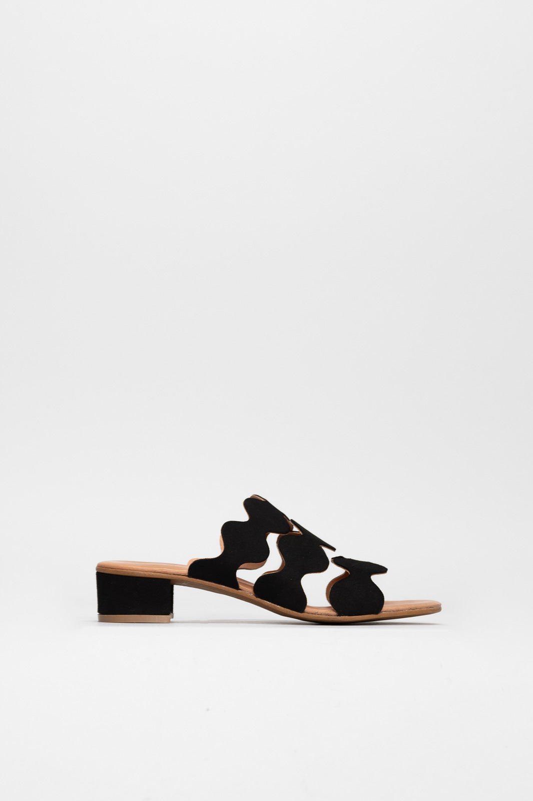 Heeled Sandal Wave | Deep Black Calf Suede