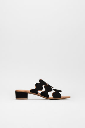 Heeled Sandal Wave | Deep Black Calf Suede