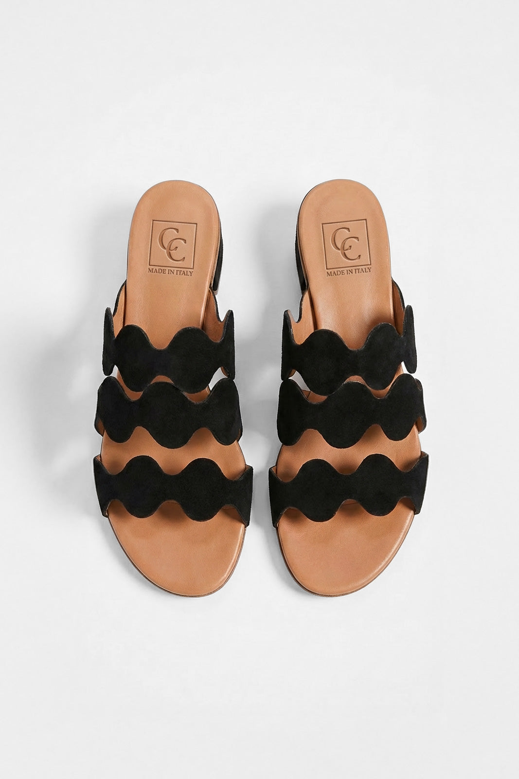 Heeled Sandal Wave | Deep Black Calf Suede