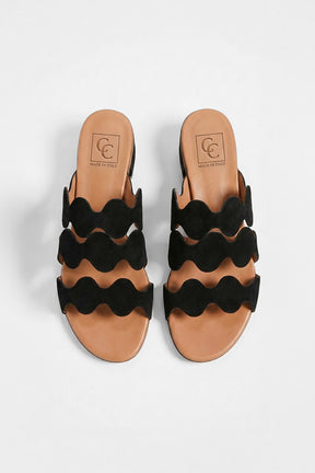 Heeled Sandal Wave | Deep Black Calf Suede