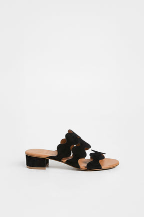 Heeled Sandal Wave | Deep Black Calf Suede