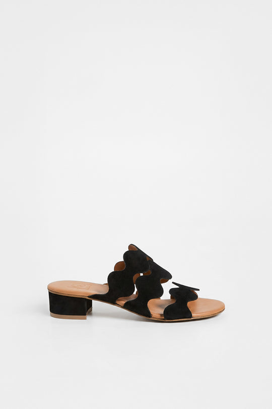 Heeled Sandal Wave | Deep Black Calf Suede