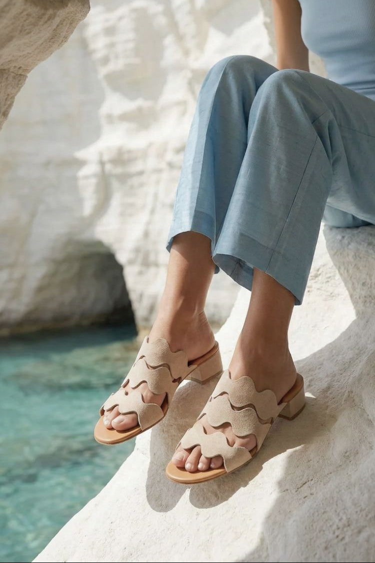 Heeled Sandal Wave | Sand Beige Calf Suede