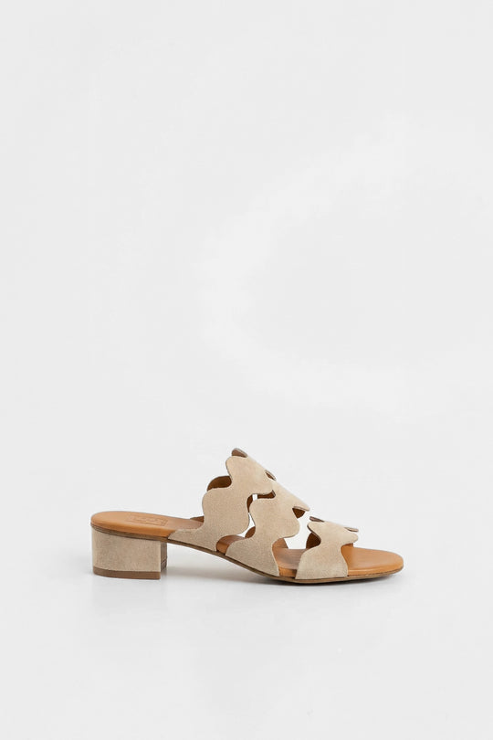Heeled Sandal Wave | Sand Beige Calf Suede