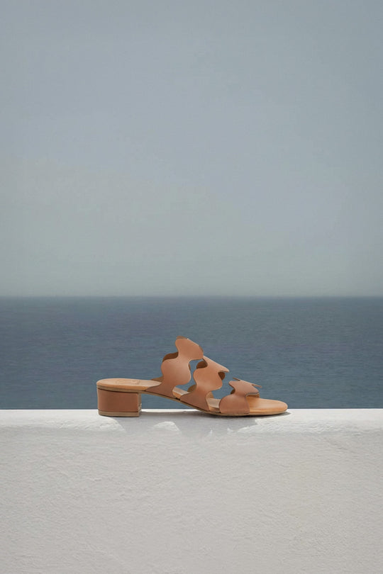 Heeled Sandal Wave | Light Brown Calf Leather