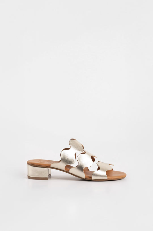 Heeled Sandal Wave | Shiny Platino Calf Leather
