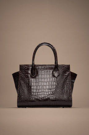 Crossbody Handbag Lioré | Brown Croco Embossed Calf Leather