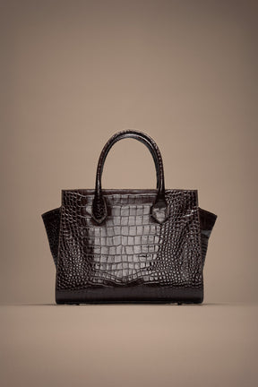 Crossbody Handbag Lioré | Brown Croco Embossed Calf Leather