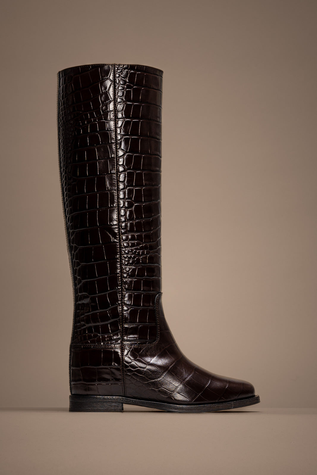 Wedge High Boot Arilo | Brown Croco Embossed Calf Leather