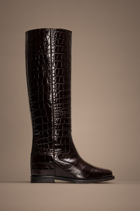 Wedge High Boot Arilo | Brown Croco-Embossed Calf Leather