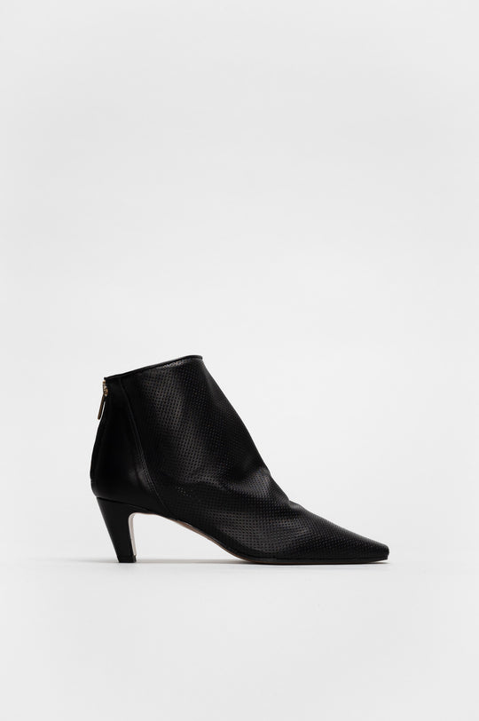 Mid-Heel Ankle Boot Chail | Black Perforated Nappa Leather