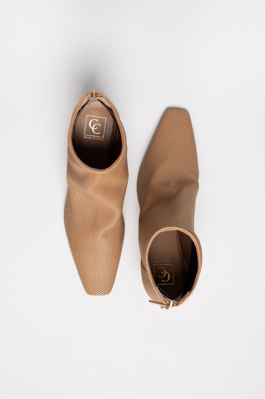 Mid-Heel Ankle Boot Chail | Beige Perforated Nappa Leather