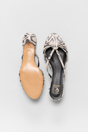 Strappy Sandal Sesh | Black-White Snake-Embossed Leather