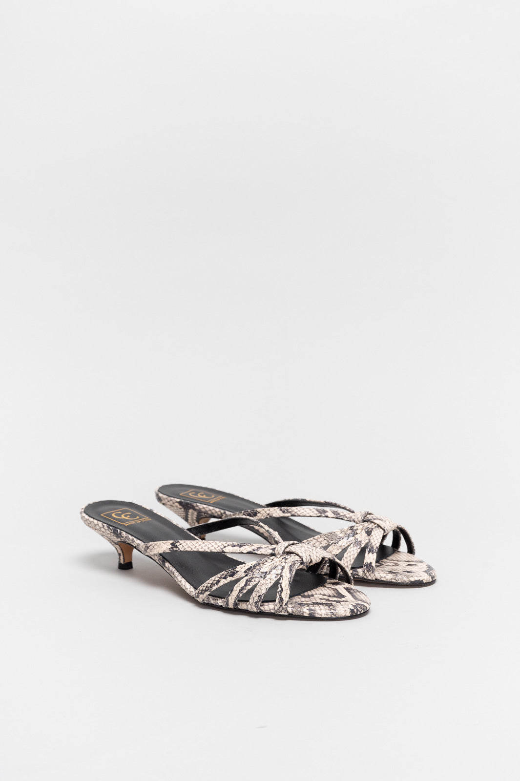 Strappy Sandal Sesh | Black-White Snake-Embossed Leather