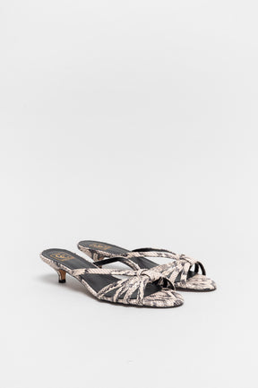 Strappy Sandal Sesh | Black-White Snake-Embossed Leather