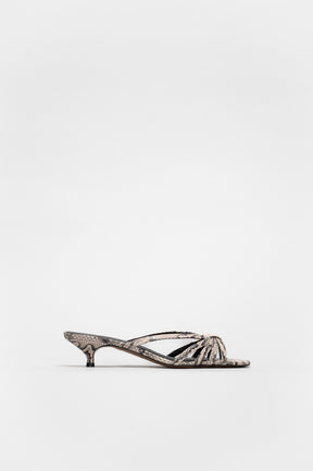 Strappy Sandal Sesh | Black-White Snake-Embossed Leather