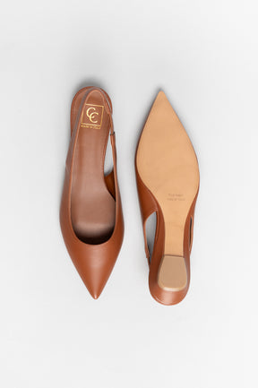 Slingback Flat Sekay | Mid-Brown Nappa Leather